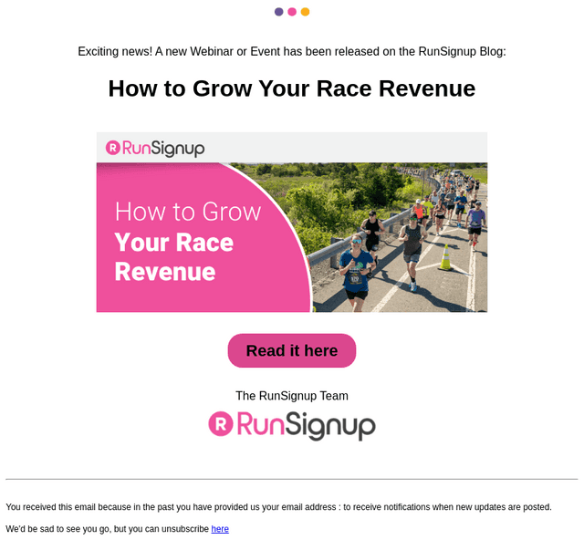RunSignUp email from Tue, Jun 30, 2026