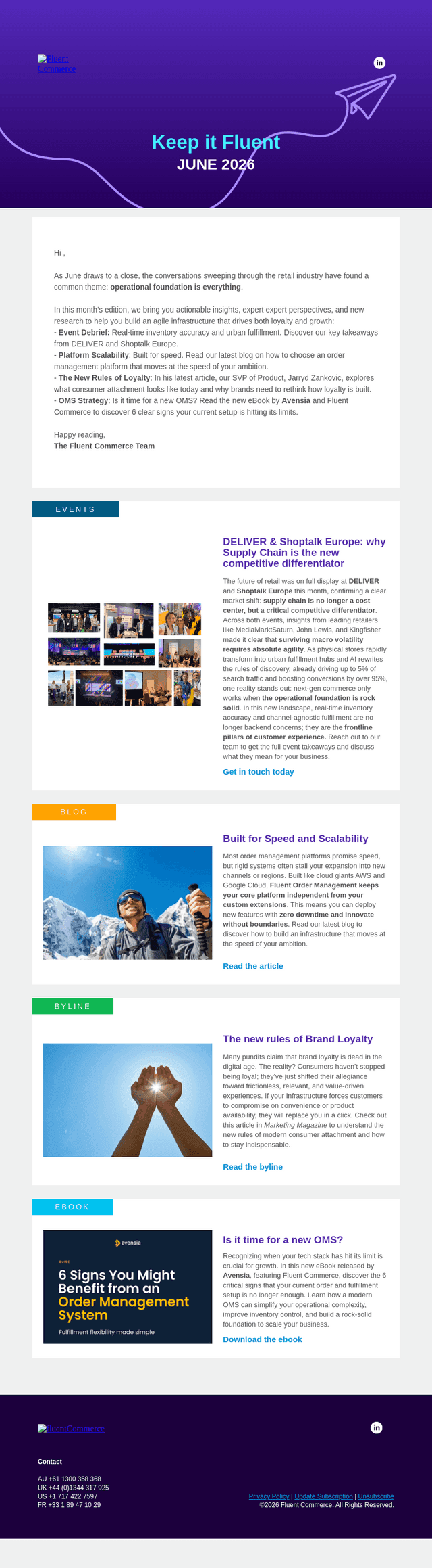 Fluent Commerce email from Tue, Jun 30, 2026