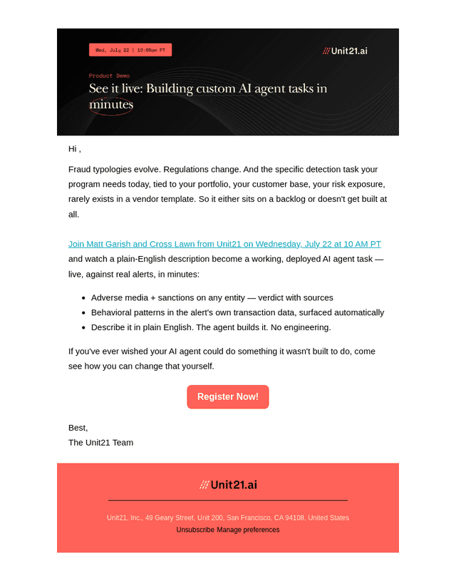 Unit21 email from Tue, Jun 30, 2026