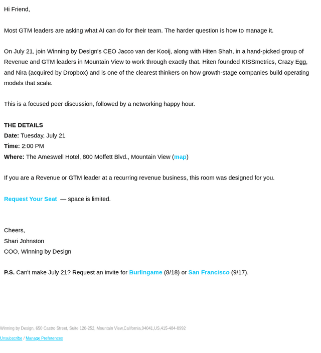 Winning by Design email from Tue, Jun 30, 2026