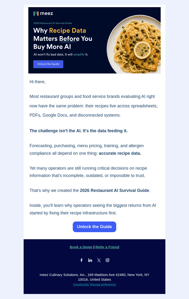 Meez Culinary Solutions email from Tue, Jun 30, 2026