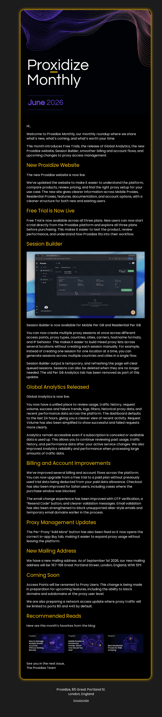 Proxidize email from Tue, Jun 30, 2026