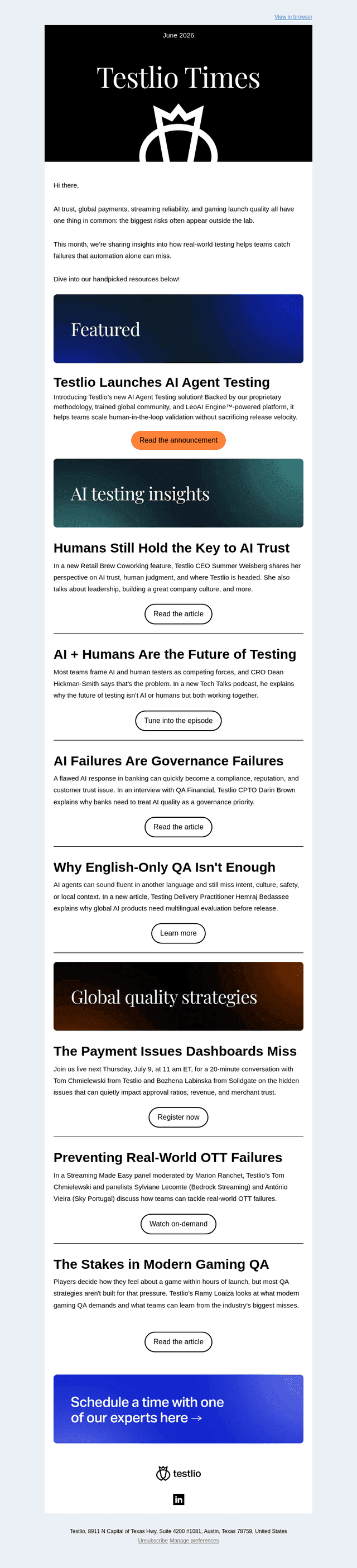 Testlio email from Tue, Jun 30, 2026