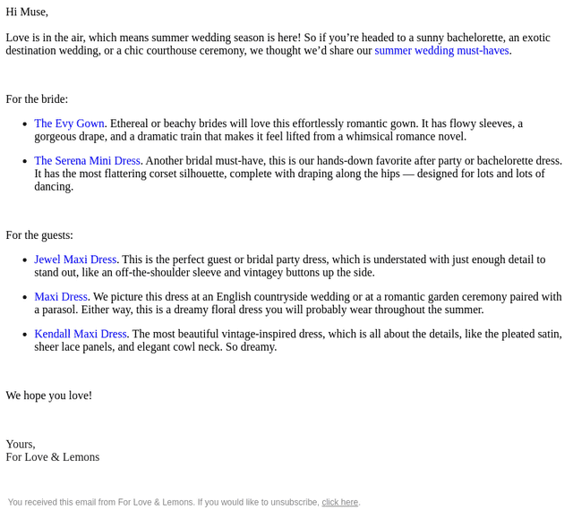 For Love & Lemons email from Tue, Jun 30, 2026