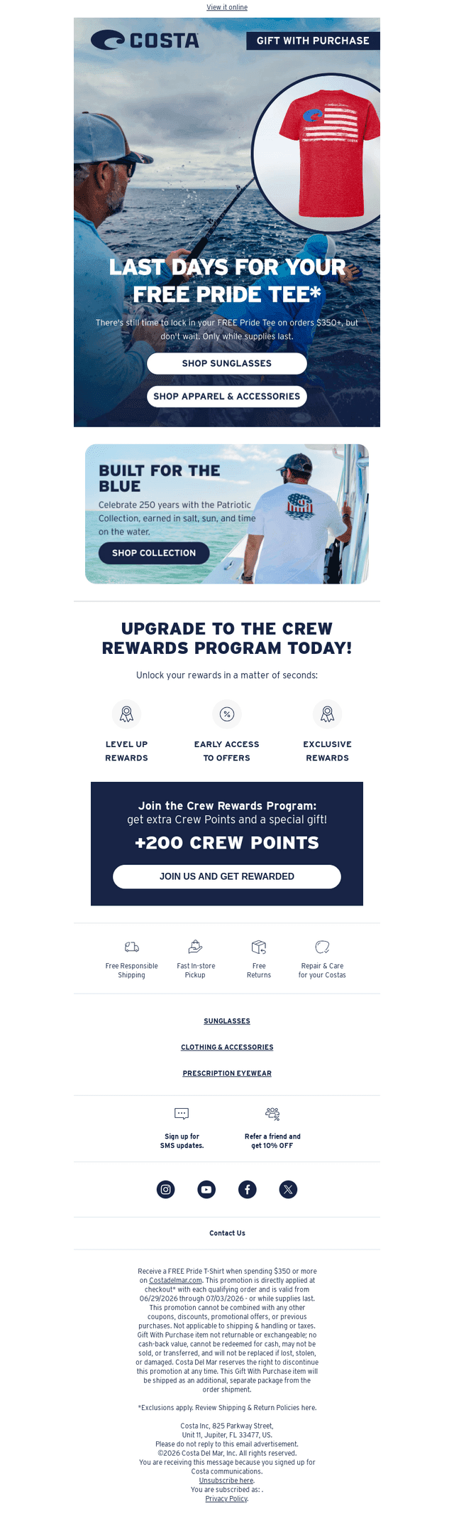 Costa Sunglasses email from Wed, Jul 1, 2026