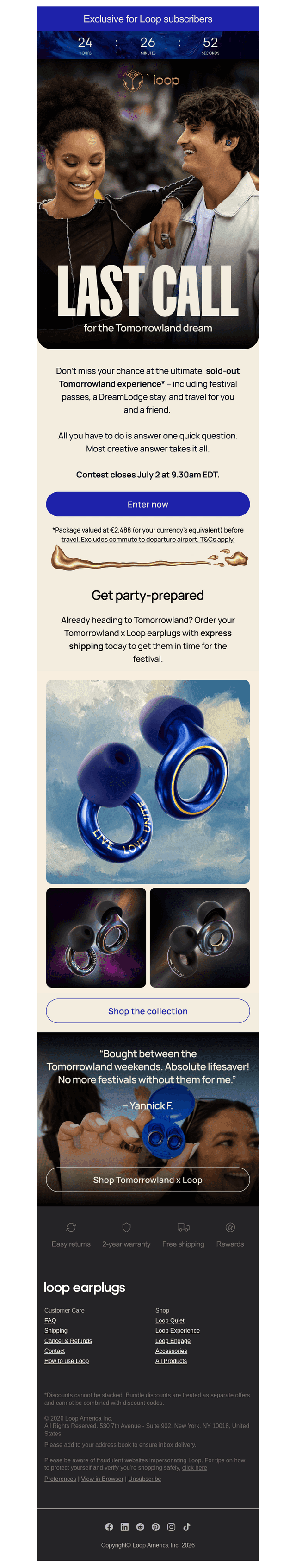 Loop Earplugs email from Wed, Jul 1, 2026