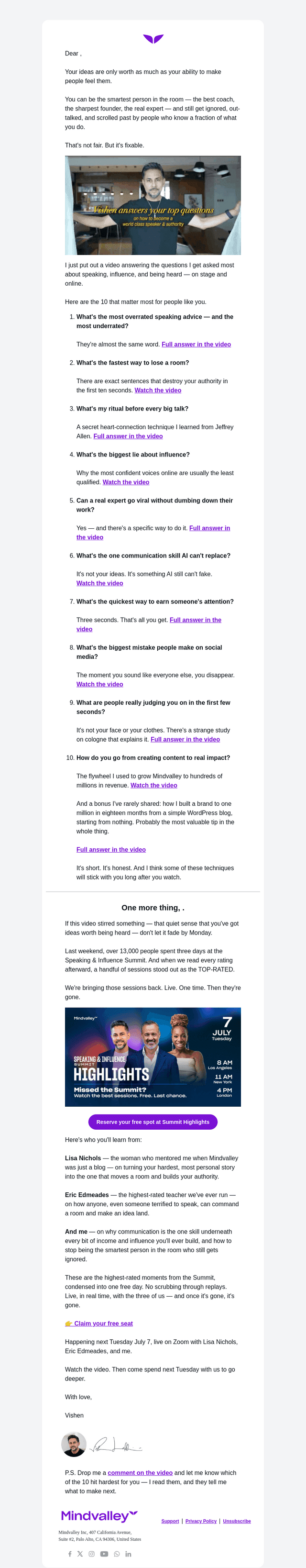 Mindvalley email from Wed, Jul 1, 2026