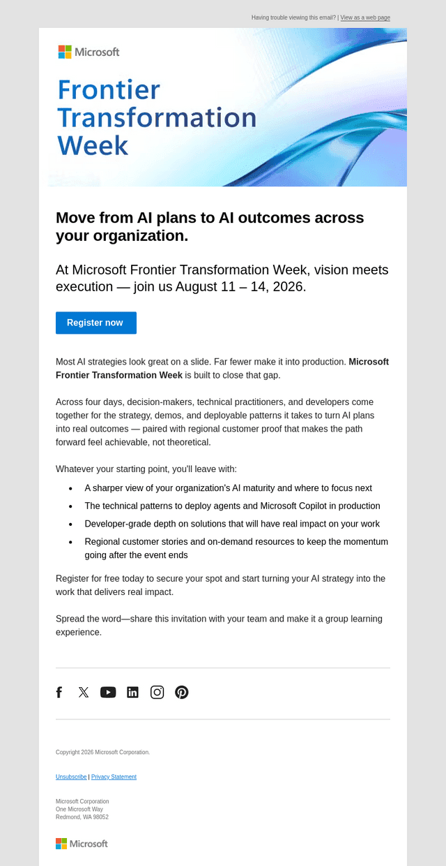 Turn AI into impact at Microsoft Frontier Transformation Week
