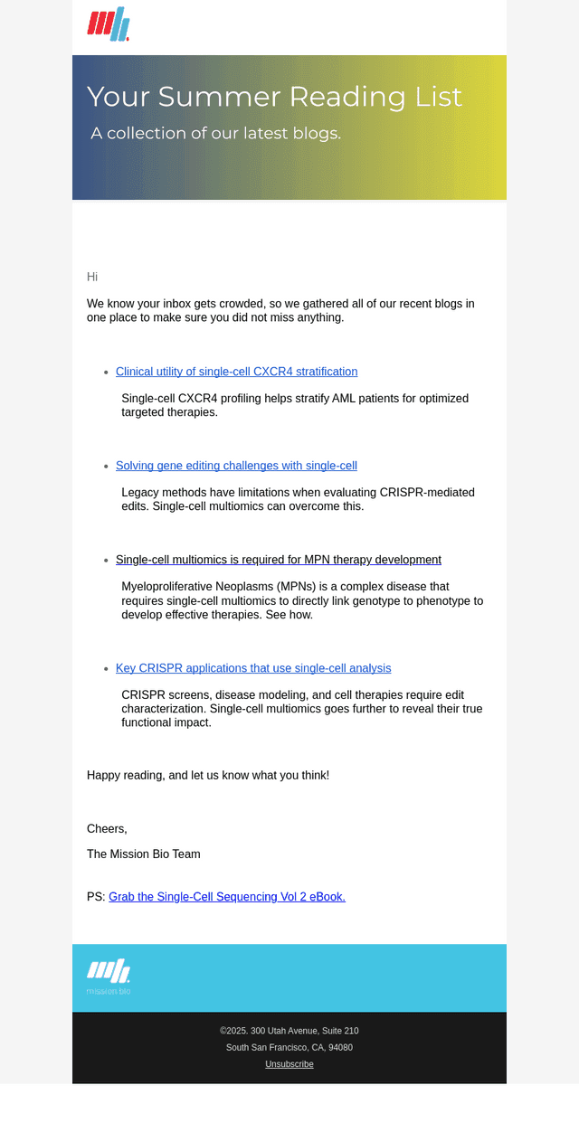 Mission Bio email from Wed, Jul 1, 2026