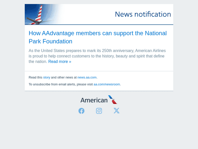 American Airlines email from Wed, Jul 1, 2026