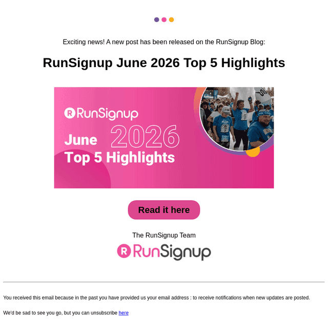 RunSignUp email from Wed, Jul 1, 2026