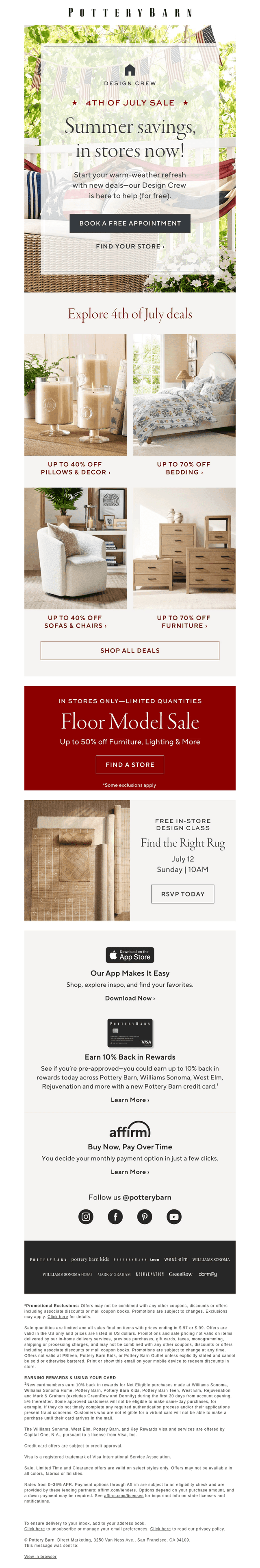 Pottery Barn email from Wed, Jul 1, 2026