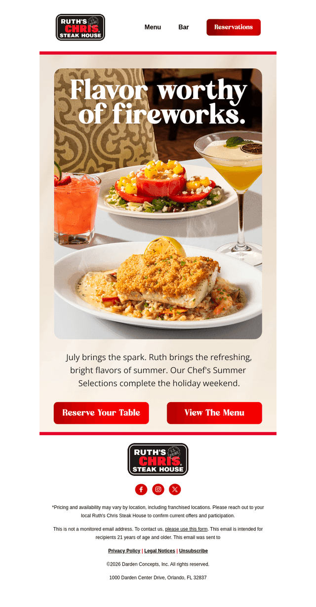Ruth's Chris email from Thu, Jul 2, 2026
