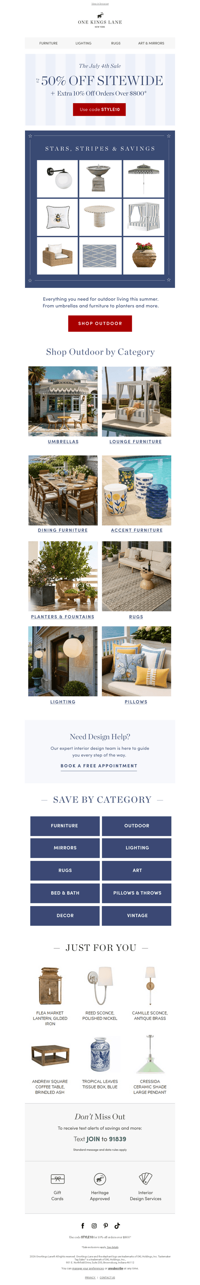 One Kings Lane email from Thu, Jul 2, 2026