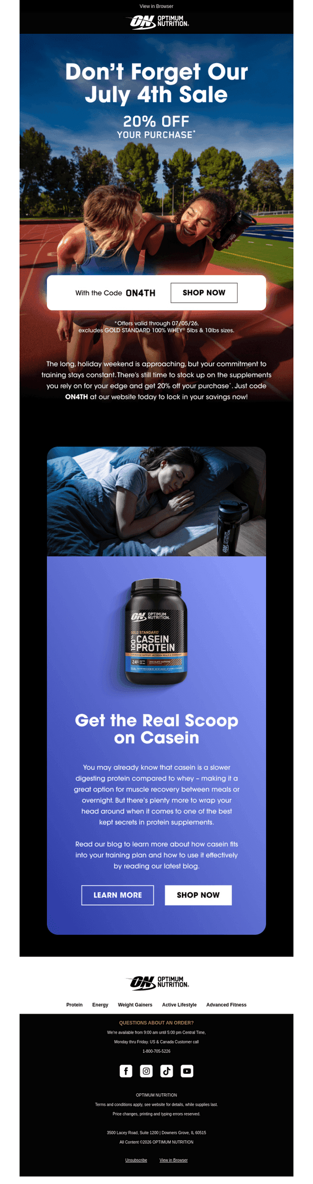 Optimum Nutrition email from Fri, Jul 3, 2026