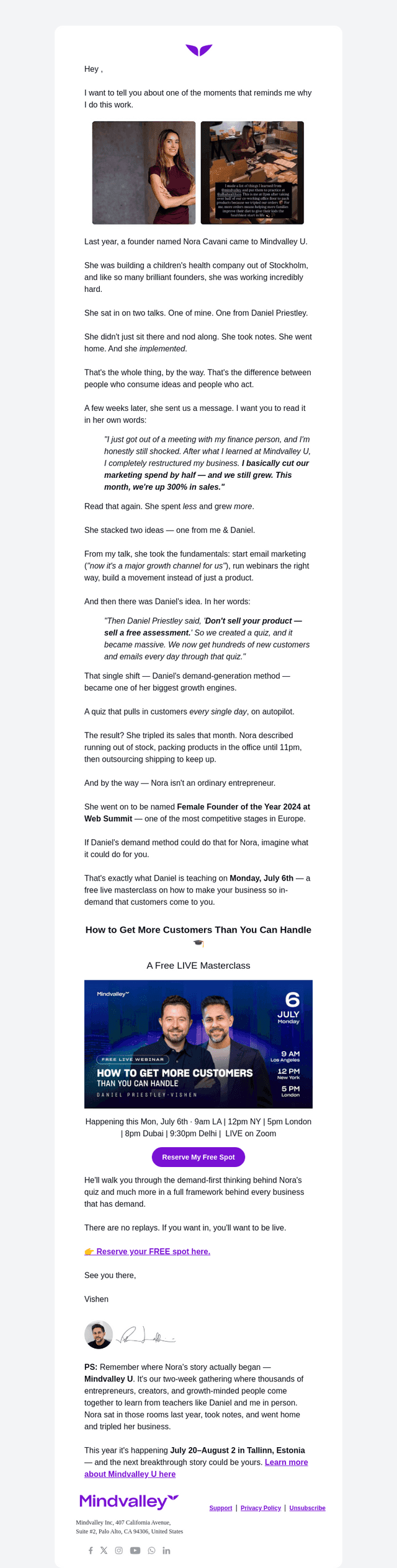 Mindvalley email from Fri, Jul 3, 2026