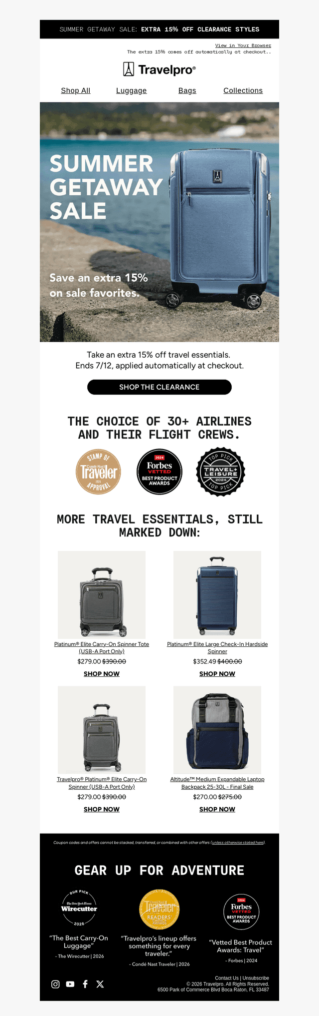 Travelpro Products email from Sat, Jul 4, 2026