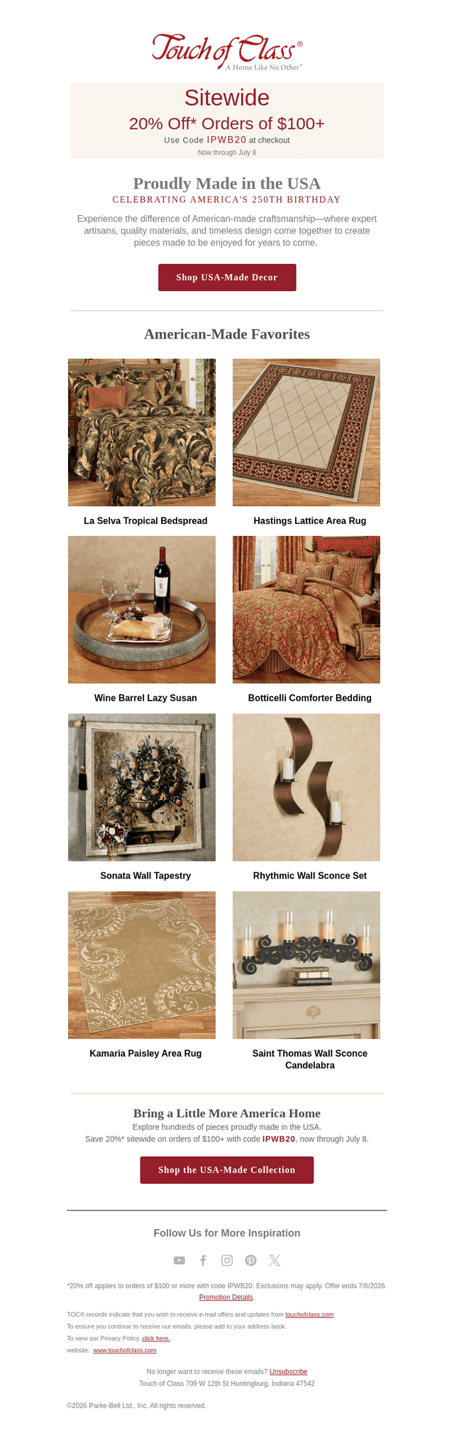 Touch of Class email from Sat, Jul 4, 2026