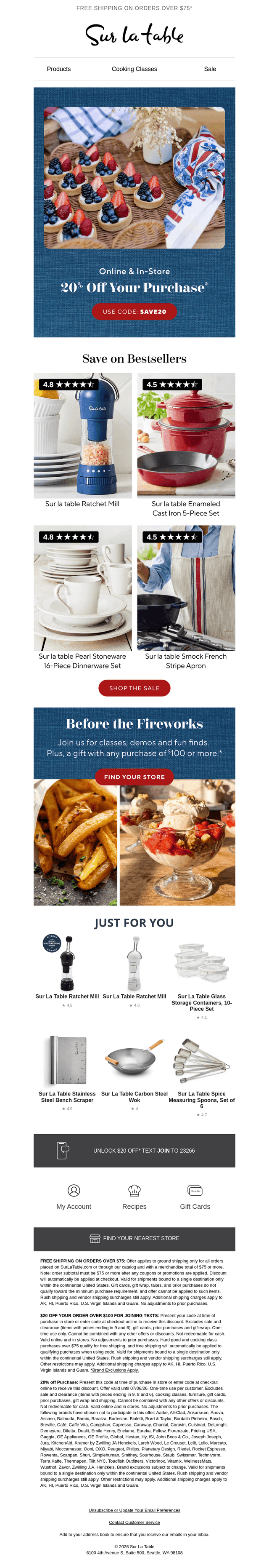 Sur La Table email from Sat, Jul 4, 2026