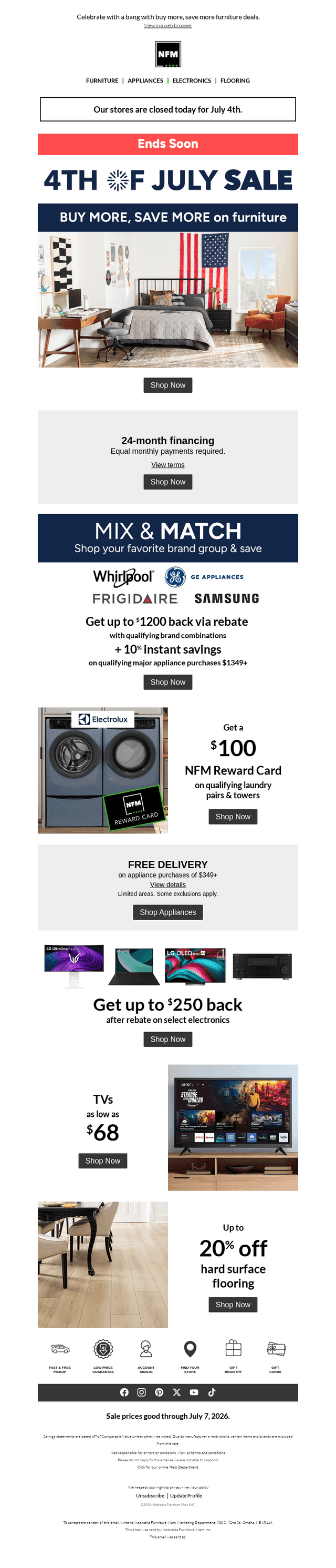 Nebraska Furniture Mart email from Sat, Jul 4, 2026