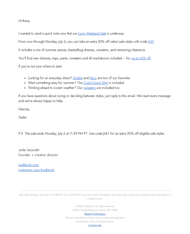 A note about our Long Weekend Sale