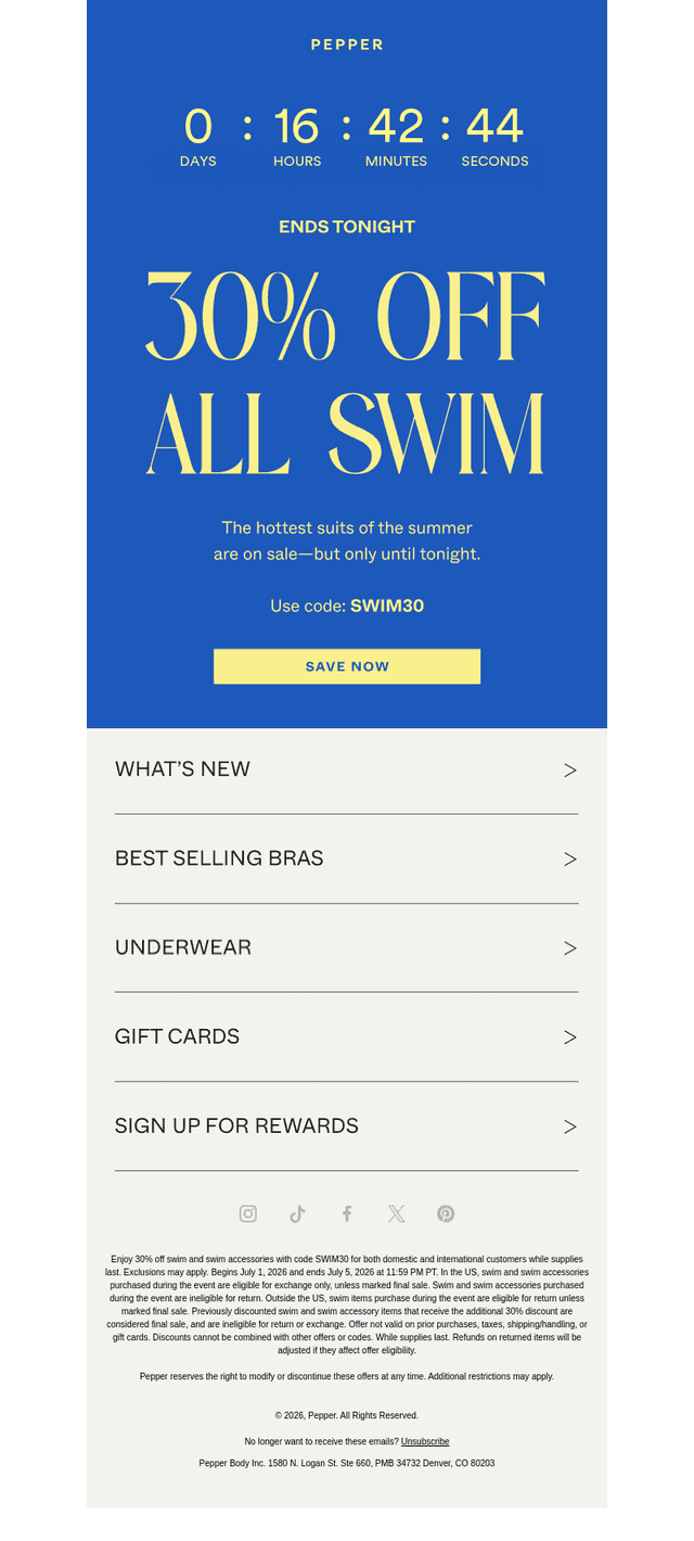 30% off swim ends tonight 😭