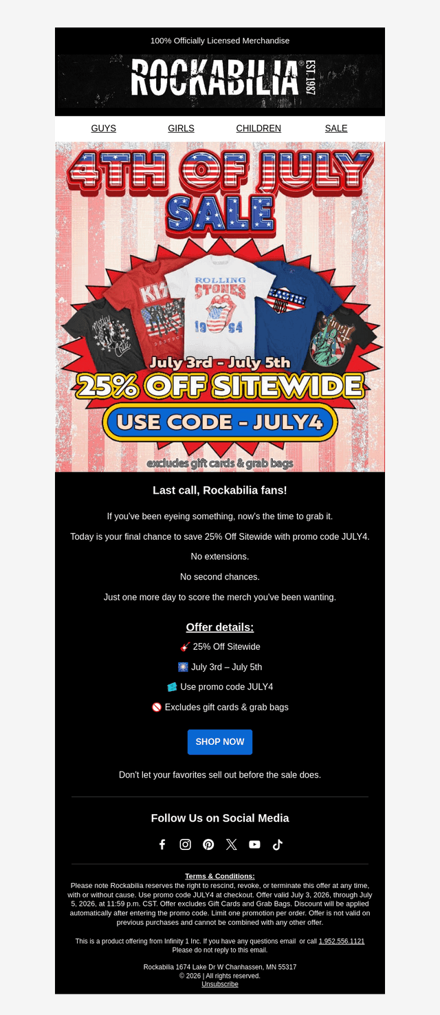 Rockabilia email from Sun, Jul 5, 2026
