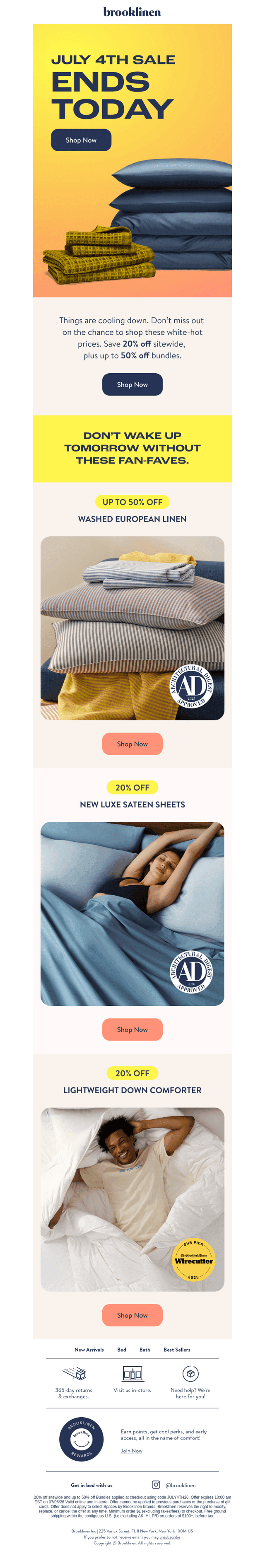 Brooklinen email from Sun, Jul 5, 2026