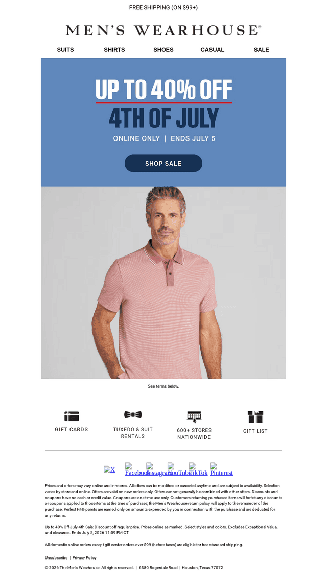Men's Wearhouse email from Sun, Jul 5, 2026