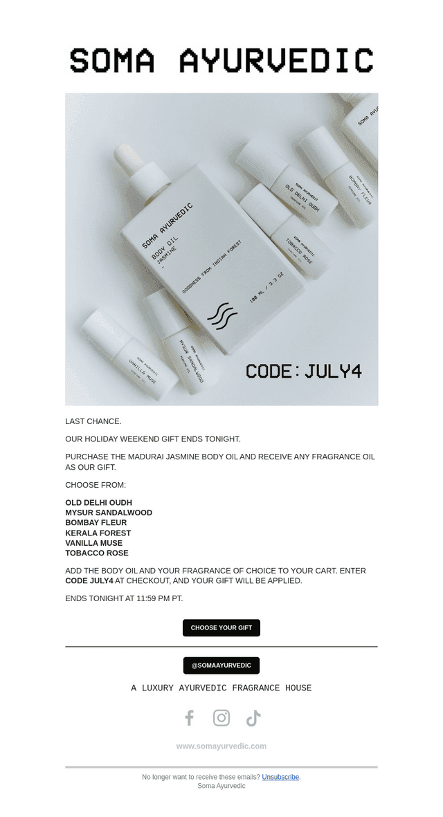 Soma Ayurvedic email from Sun, Jul 5, 2026