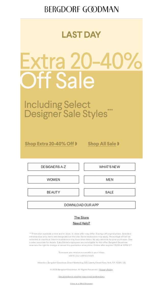 Bergdorf Goodman email from Sun, Jul 5, 2026