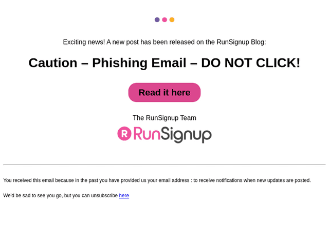 RunSignUp email from Sun, Jul 5, 2026