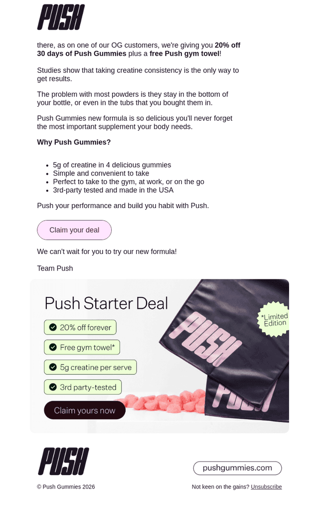 New formula + 20% off + FREE TOWEL