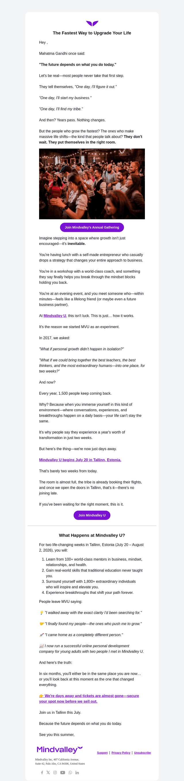 Mindvalley email from Mon, Jul 6, 2026