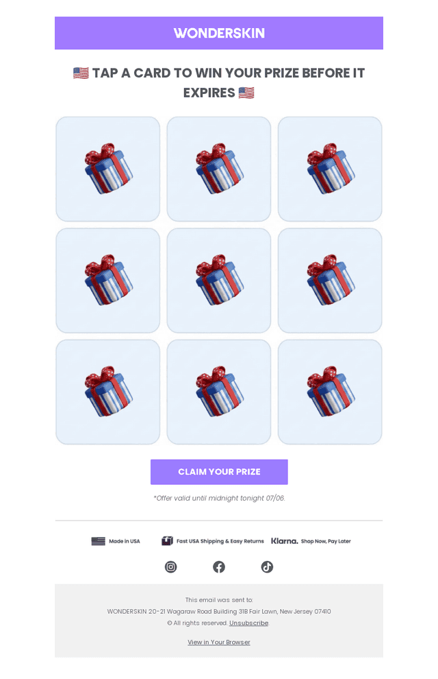 WONDERSKIN email from Mon, Jul 6, 2026