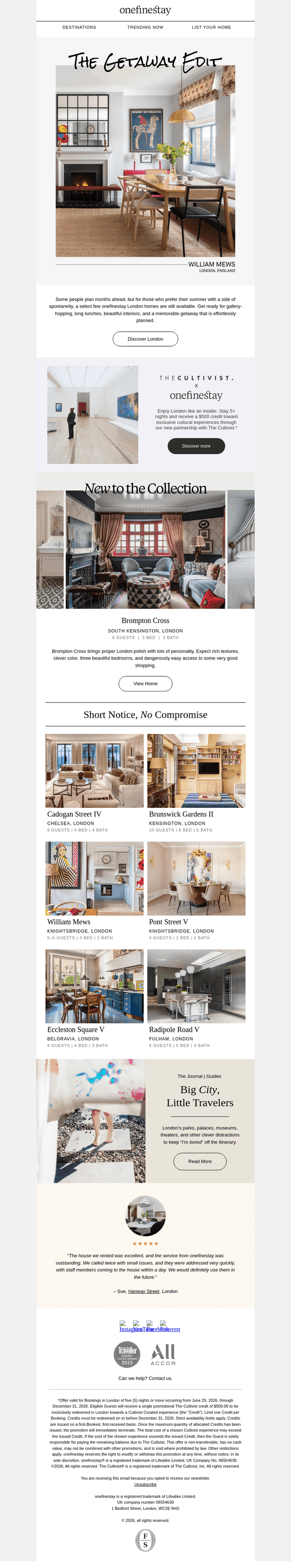 onefinestay email from Mon, Jul 6, 2026