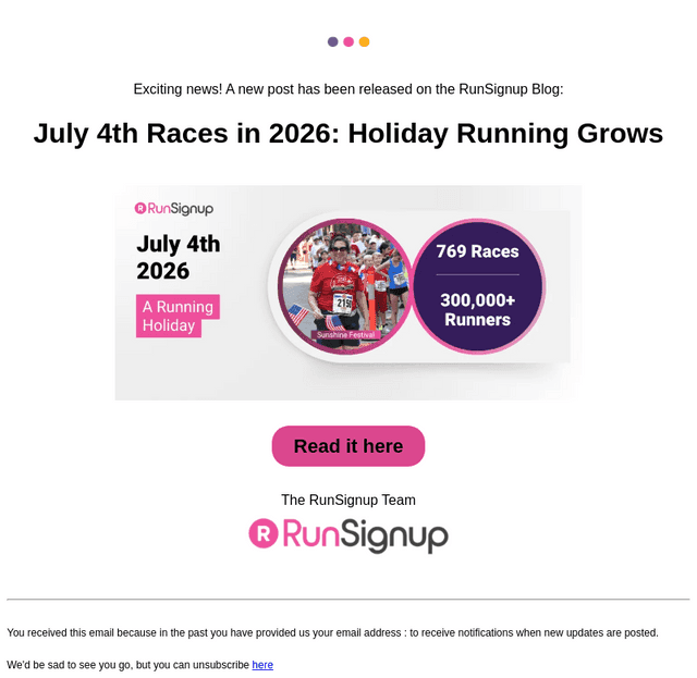 RunSignUp email from Mon, Jul 6, 2026