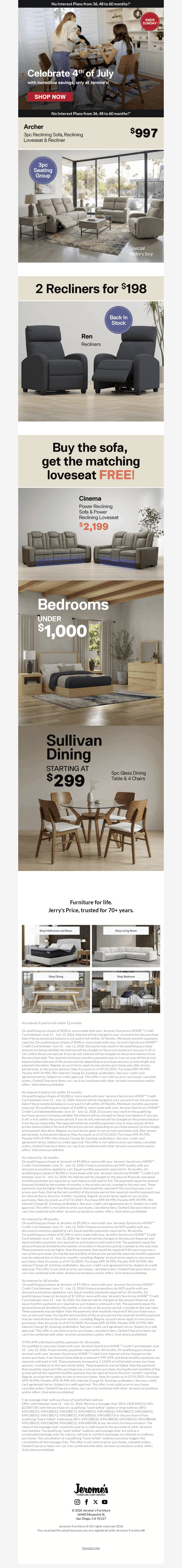 Jerome's Furniture email from Tue, Jul 7, 2026