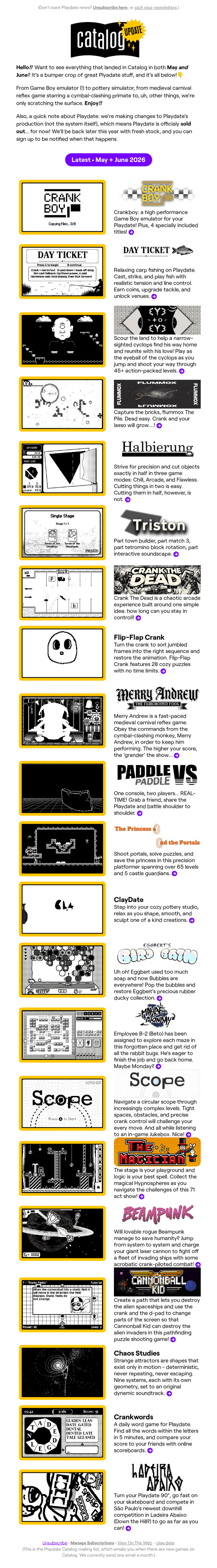 New in Playdate Catalog • May + June 2026