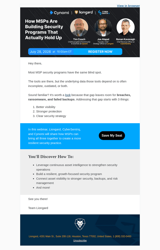 Liongard email from Tue, Jul 7, 2026