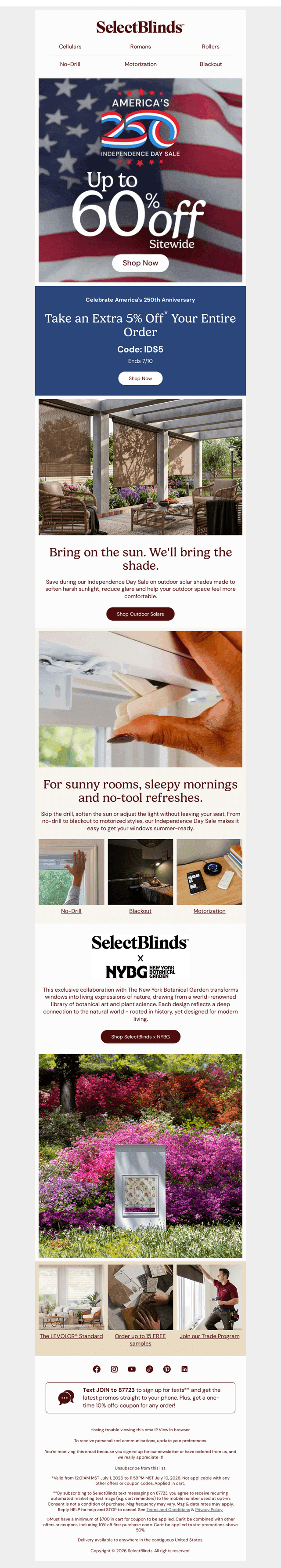 Select Blinds email from Tue, Jul 7, 2026