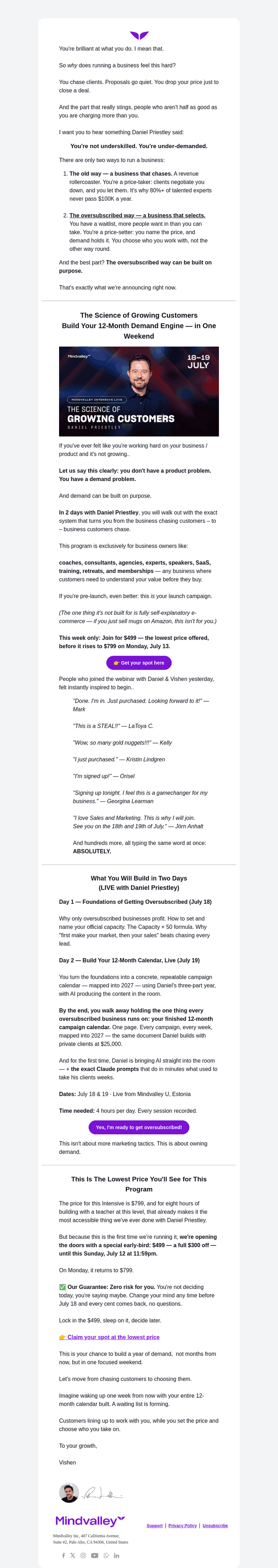 Mindvalley email from Tue, Jul 7, 2026
