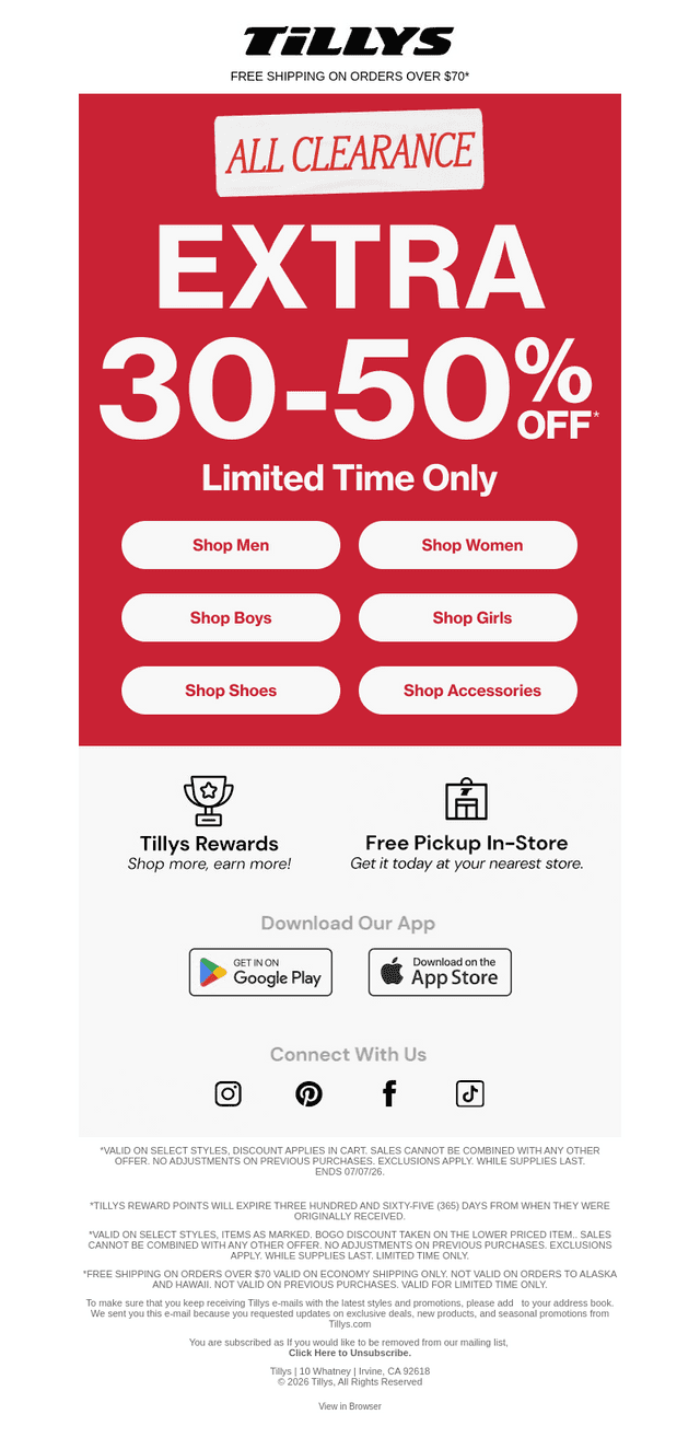 Extra 30-50% Off ALL Clearance🔥Ends Today!