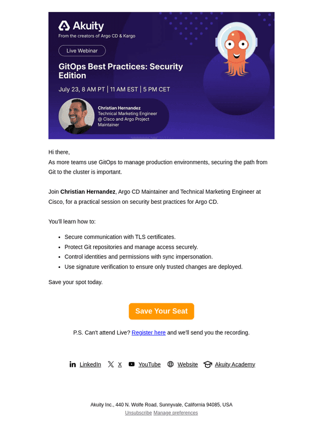 Akuity email from Tue, Jul 7, 2026