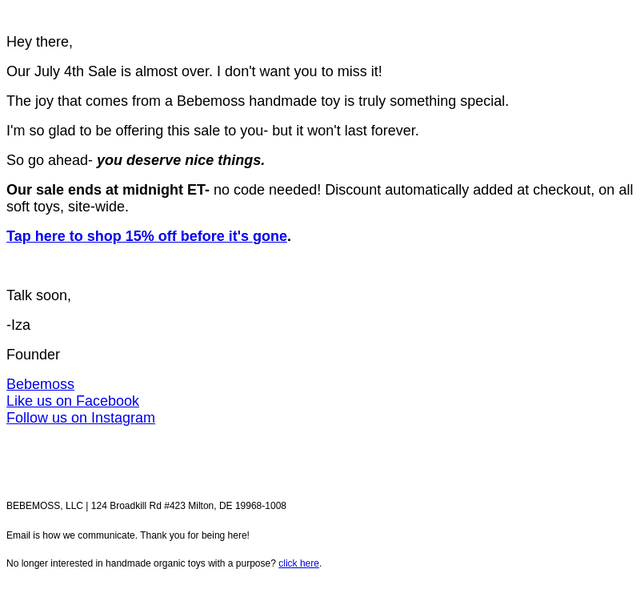bebemoss.com email from Tue, Jul 7, 2026