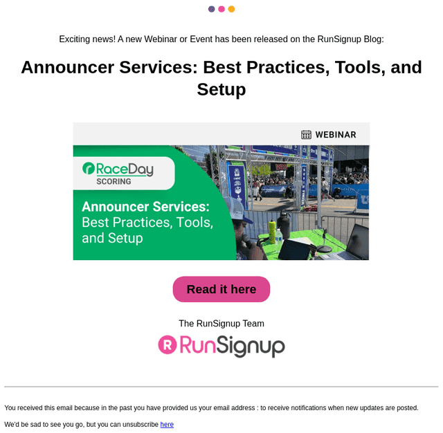 RunSignUp email from Tue, Jul 7, 2026