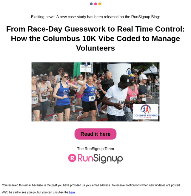 RunSignUp email from Tue, Jul 7, 2026