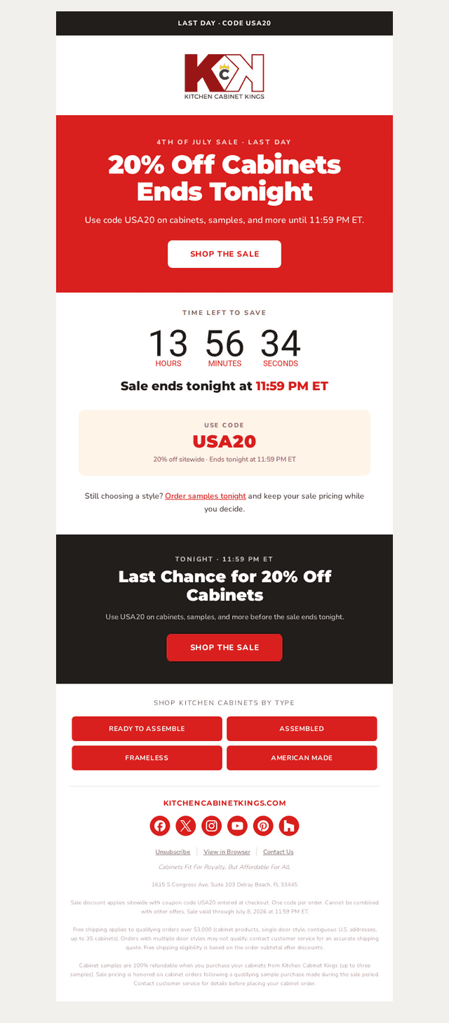 20% off cabinets ends tonight