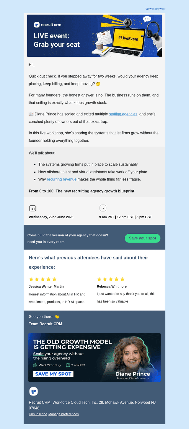 Recruit CRM email from Wed, Jul 8, 2026