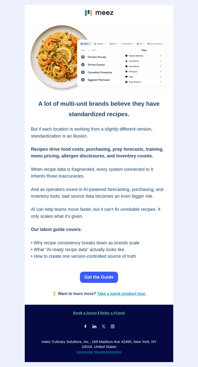 Meez Culinary Solutions email from Wed, Jul 8, 2026